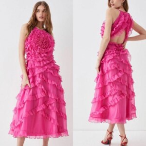 Customized Simple Spaghetti A-line Evening es Layered Draped Flower Net Tulle Custom Saudi Arabia