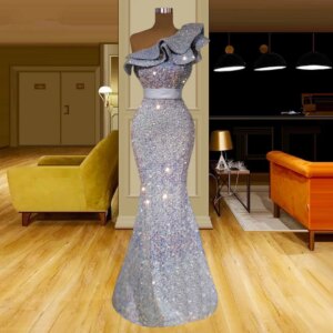 Sparkle Prom Dresses Mermaid One-shoulder Sequins Dubai Saudi Arabia Prom Gown Evening Robe De Soiree Haute Couture Customized