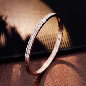 Provence Width Luxury Bracelet 18K Gold DEF/VS Lab Diamonds half band Elegant Bangle For Women Fine Jewelry Personalized Custom