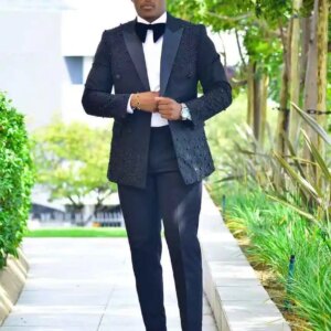 Navy Blue Men Suits Set 2 Pieces Crystals Blazer+Pants Trousers Wedding Tuxedos Jacket Formal Office Cotton Male Red Carpet Coat