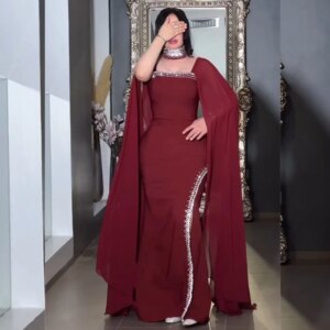 Customized Satin Beading A-line Square Neck Bespoke Occasion Gown Long es Saudi Arabia