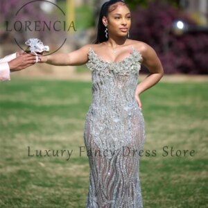 Luxury 3D Ornament Prom Dresses Sparkly Mermaid Evening Party Gowns Customized Strapless Sleeveless Court Train rrobes de soirée