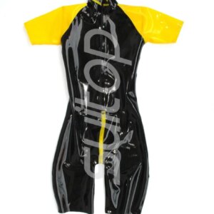 Men ‘s latex catsuit rubber teddies in heavy latex 0.6 mm with front zip with cop pieces Silicone outside real photo
