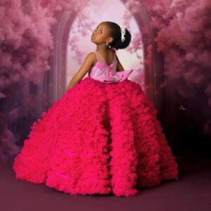 Luxury Red Girls Birthday Party Dresses Princess Beaded Extra Puffy Flower Girl Dresses Baby Kids Ball Gowns for Photo Shoot