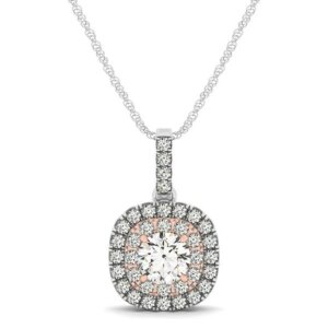 14k White And Rose Gold Cushion Shape Halo Diamond Pendant 1 2 cttw