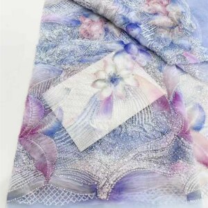 2025 Elegant African Embroidery Beaded Lace Fabric Nigerian Sequins Lace Fabric For Wedding Party