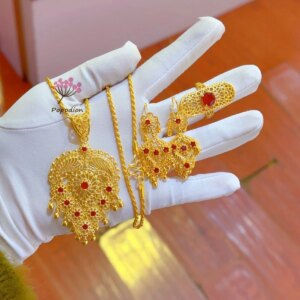 Dubai New Gold Plated Necklace Earrings Ring Wedding Party Jewelry Set for Women DD10413