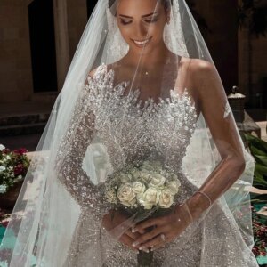 Luxury Heavy Pearls Wedding Dress With Overskirt Dubai One Shoulder Beaded Bridal Gowns Customized Arabic Robe de Mariée 2025