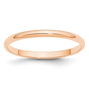 10k Rose Gold 2mm Lightweight Half Round Wedding Band Size 7