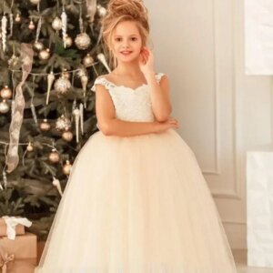 Flower Girls Dresses Ivory Tulle White Pattern Appliques With Bow Sleeveless For Wedding Birthday Banquet Princess Gowns