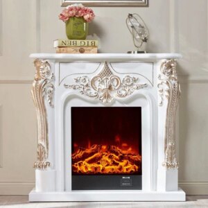 Decorative Fireplace Set Wooden Fireplace Stand W100cm Electric Plug-in Fire Box Burner Room Heater Chimney LED Optical Flame Ex