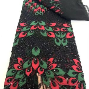 Hand Made Beaded Lace Fabric 2025 African Luxury Sequins Tulle Lace French Lace Fabric Nigerian Fabric for Party Sewing 5Yards