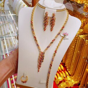 Dubai’s New 24K Gold Plated Necklace, Earrings, Rings, Bracelets, Wedding Party Jewelry Set Gift for Women YY10528