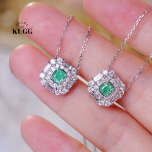 KUGG 18K White Gold Necklace Romantic Style 1.15carat Real Natural White&Green Diamond Pendant Necklace for Women Senior Banquet