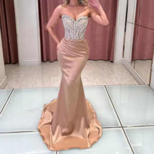 Sexy Strapless Sequins Satin Mermaid Formal Evening Dresses Party Prom Gowns Customized