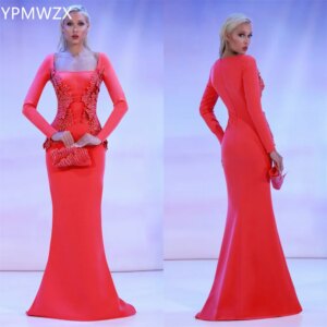 Customized Prom Gown Formal Women Party Occasion YPMWZX Square Collar Mermaid Floor Length Skirts Applique Bespoke Occasion Dres