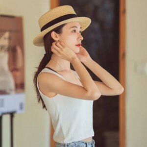 New flat top hat women’s summer face small adjustable