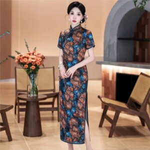 New cheongsam Chinese style elegant temperament long performance dress