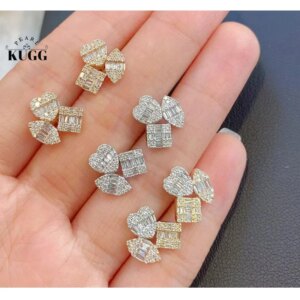 KUGG 100% 18K White/Yellow Gold Earrings Women Fashion Design 0.58carat Real Natural Diamond Stud Earrings High Party Jewelry