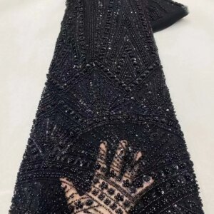 New Handmade Beaded Fabric for Luxury Evening Dresses 2024 Beaded Lace Sequins Tulle Lace Mesh Embroidered Material Cloth