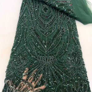 Madison African Sequins Beaded Green Lace Fabric High Quality French Tulle Lace Fabric 2024 Embroidery Nigerian Lace Fabrics
