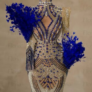 Long Sleeve Heavy Crystals Evening Dress Tea Length Illusion Formal Prom Gown Women Vestidos De Fiesta Elegantes 2024 Para Boda
