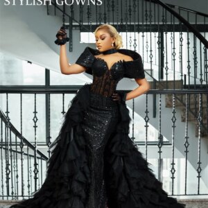 Aso Ebi Black Evening Dresses Sequined Wedding Reception Gown Ruffles Birthday Dress Detachable Vestidos De Noche Customized