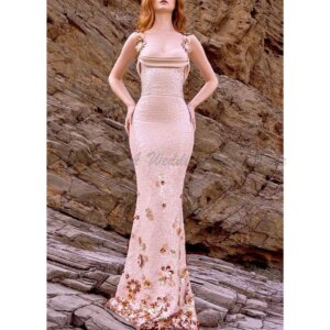 Exquisite Spaghetti Strap Prom Dresses Women Sleeveless Floor Length Mermaid Flowers Sequins High Quality Banquet Female Gowns