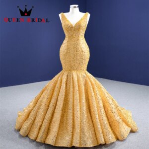 Sexy Exquisite Sequined Evening Dress 2023 New V Neck Sleeveless Formal Mermaid Gowns Robes De Soirée Custom ZX32