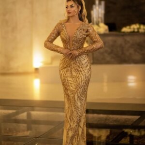 Exquisite Golden Sequin Evening Dresses African Girls Illusion Crystals Long Mermaid Prom Gowns vestidos de fiesta Customized