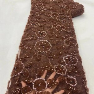 African Groom Lace Fabric 2024 High Quality Sequins Heavy Beads Lace Fabrics For Nigerian Wedding French Lace Fabric DressA05-1