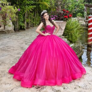 EVLAST Customized Mexico Pink Quinceanera Dress Ball Gown Applique Crystal Beaded Bow Corset Sweet 16 Vestido De 15 Anos E3Q243