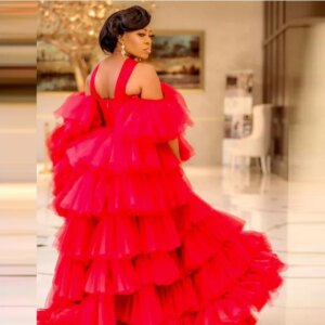 Off Shoulder Short Puffy Sleeves Plus Size Evening Dress robes de cocktail African Women Cocktail Gowns Red Puffy Prom Dresses