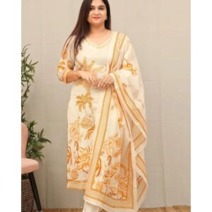 Cotton Fabric Kurta Palazzo with Dupatta Set Women Salwar Kameez Suit Kurti Pant