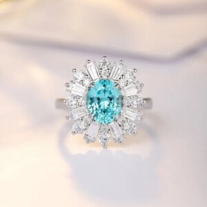 Ruif 925 Sterling Silver 3.06ct Lab Grown Paraiba Rings for Women Luxury Designer Woman Rings Party Female Fine Jewelry