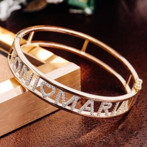 Provence real 10K/14K/18K gold customized name letter bracelet DEF color VVS lab grown diamond bangles for women Birthday Gift
