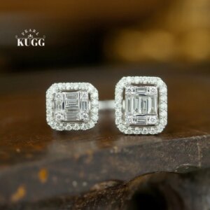 KUGG 100% 18K White Gold Rings Fashion Geometric Shape 0.70carat Real Natural Diamond Open Ring for Women High Party Jewelry