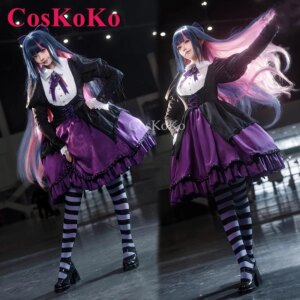 CosKoKo Stocking Cosplay Anime Panty & Stocking With Garterbelt Costume Purple Lolita Dress Halloween Party Role Play Clothing