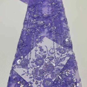 2025 New Design African Handmade Sequins Tulle Lace Fabric French Luxury Beads Lace Fabric For Bridal Wedding Party Dresses Sew