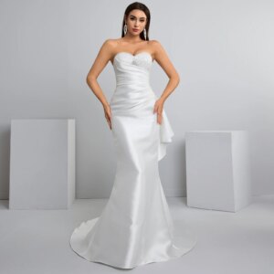 Strapless Sweetheart Neckline Wedding Dress Pleated Mermaid Wedding Dress Satin Wedding Dress With Train