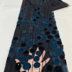 2025 New African French Nigerian Lace Fabric With Beads Sequins Mesh for Embroidery Wedding Party Bride Sewing Dress