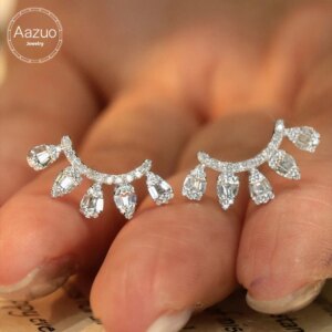 Aazuo 18K Solid White Gold Real Natrual Diamond 0.40ct Irregular Smile Stud Earring Gift For Women Engagement Dinner Party Au750