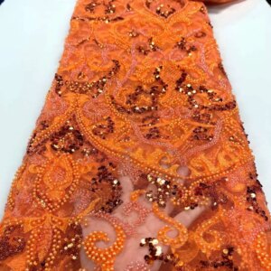 Luxurious Nigerian Handmade Beads Lace Fabric 2023 High Quality Sequins Beaded Embroidery African French Lace Fabric For Dress