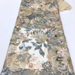 French Elegant Beaded Sequins Lace Fabric 2025 High Quality 5 Yards Luxury African Lace Fabric Nigerian Wedding Dress for Women