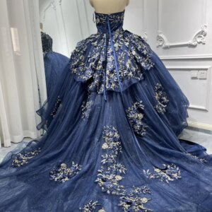 Customized Mexican Women Birthday Party Dresses Ball Gown V Neck Lace Applique Sweep Train Prom Occasion Quinceanera Dress 15