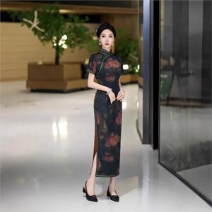 Cheongsam new Chinese female sense of daily national style dress temperament long