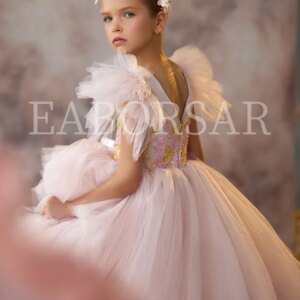 New Flower Girl Dress Wedding Dress Baby Pink Princess Dress Girl Birthday Piano Host Tail European and American Performance Dre