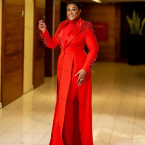 Luxury Formal Women Suit Pants Set 2 Piece Blazer+Trousers Crystals Split Hem Wedding Tuxedo Office Jacket Tailored Prom Coat