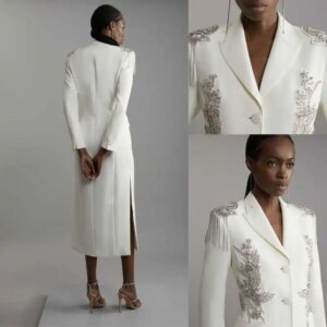 Crystal Appliques Women Suits 1 Piece Luxurious Beaded Long Jacket African Slim Fit Single Breasted Blazer Customized