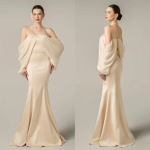 Customized Charmeuse Beading Pleat Mermaid Off-the-shoulder Long Dresses Bespoke Occasion Evening Elegant Formal